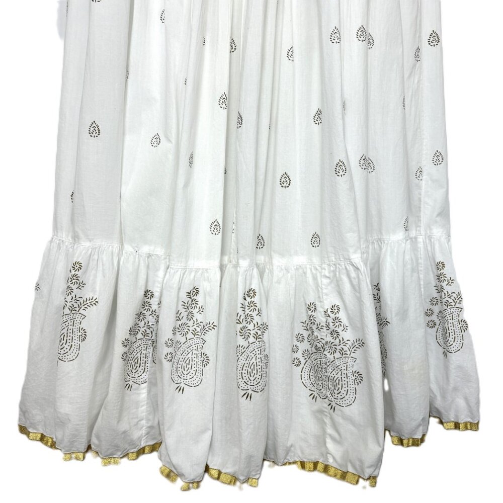 For the Republic White Gold Paisley 100% Cotton Gathered Midi Skirt sz XL - Picture 2 of 12